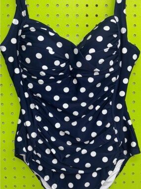 Navy Polka Dot One-Piece Swimsuit - Classic Retro Style